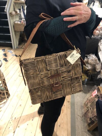 Rustic Rattan Block Weave Handbag